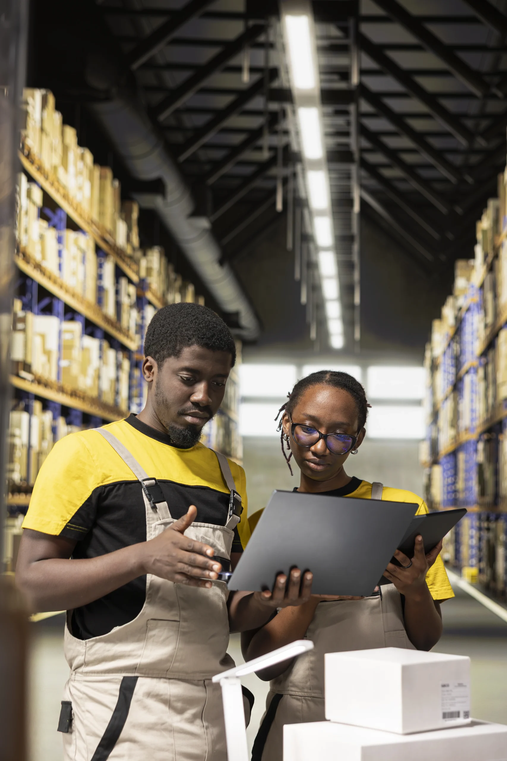 Warehouse operator scanning inventory with a handheld barcode device