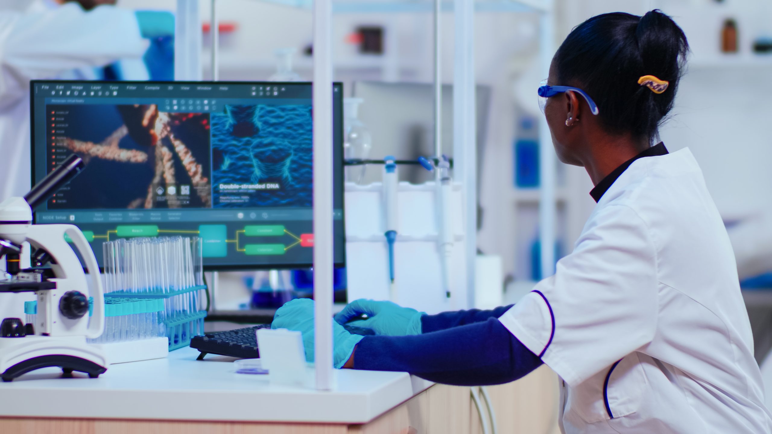 Researcher working in a modern medical laboratory